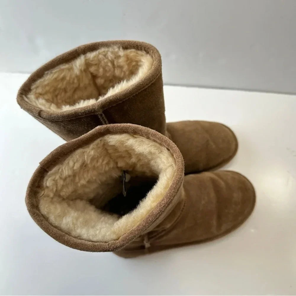 Bearpaw Emma‎ Boots Womens Size 5 Suede Sheepskin Lined Wool Blend Tan Brown